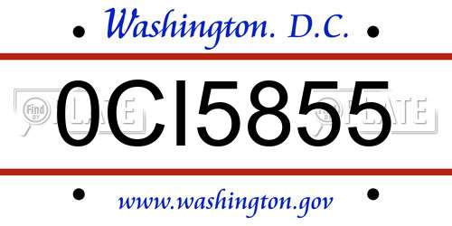0CI5855 District Of Columbia License Plate