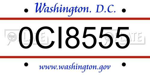 0CI8555 District Of Columbia License Plate