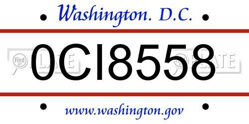 0CI8558 District Of Columbia License Plate