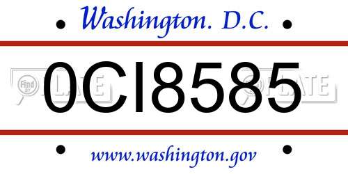 0CI8585 District Of Columbia License Plate