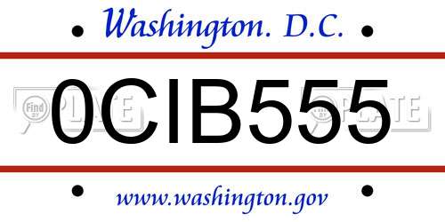0CIB555 District Of Columbia License Plate