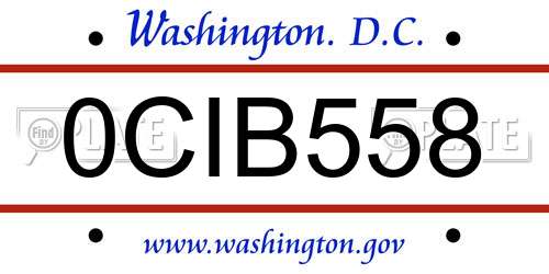 0CIB558 District Of Columbia License Plate