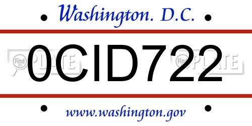 0CID722 District Of Columbia License Plate