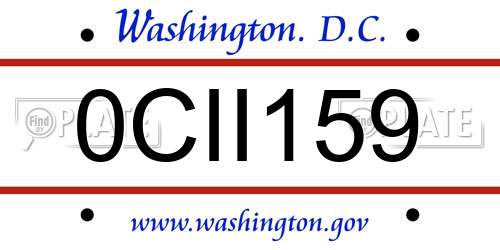 0CII159 District Of Columbia License Plate
