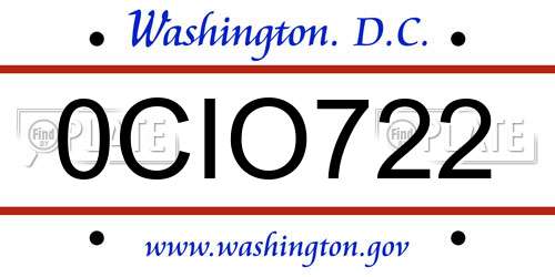 0CIO722 District Of Columbia License Plate