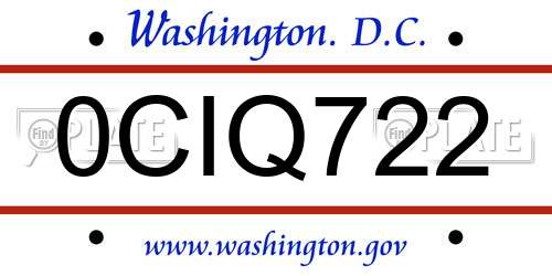 0CIQ722 District Of Columbia License Plate