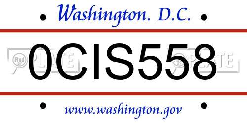 0CIS558 District Of Columbia License Plate