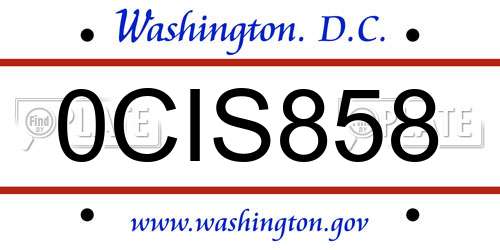 0CIS858 District Of Columbia License Plate