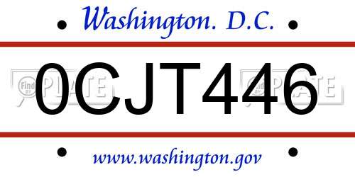 0CJT446 District Of Columbia License Plate