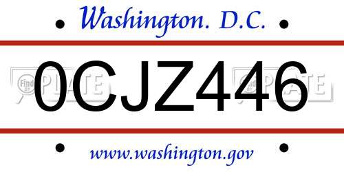 0CJZ446 District Of Columbia License Plate