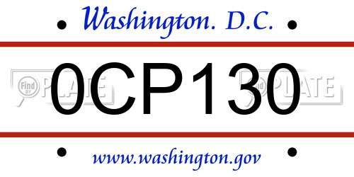 0CP130 District Of Columbia License Plate