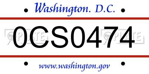0CS0474 District Of Columbia License Plate