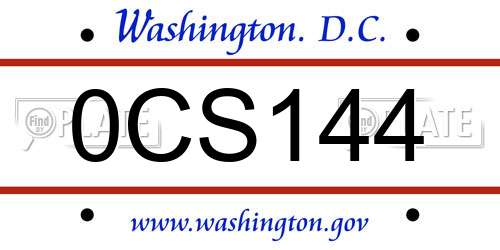 0CS144 District Of Columbia License Plate