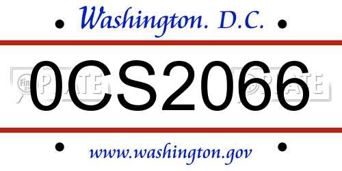 0CS2066 District Of Columbia License Plate