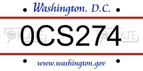 0CS274 District Of Columbia License Plate