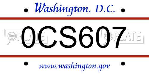 0CS607 District Of Columbia License Plate
