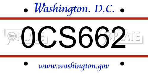 0CS662 District Of Columbia License Plate
