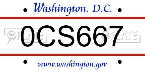 0CS667 District Of Columbia License Plate
