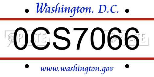 0CS7066 District Of Columbia License Plate
