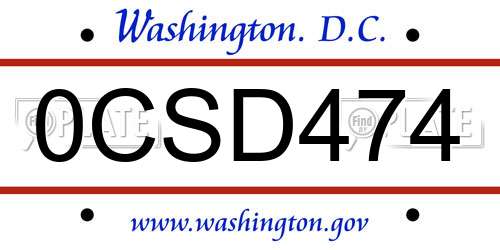 0CSD474 District Of Columbia License Plate