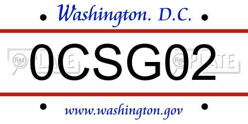 0CSG02 District Of Columbia License Plate