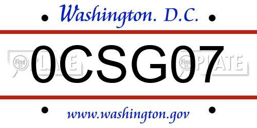 0CSG07 District Of Columbia License Plate