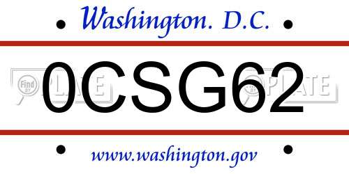 0CSG62 District Of Columbia License Plate