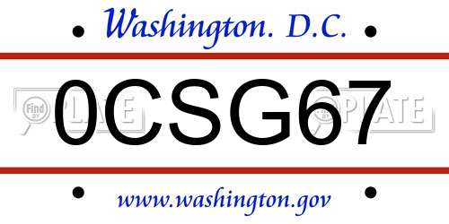0CSG67 District Of Columbia License Plate
