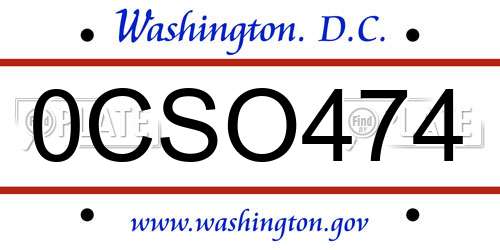 0CSO474 District Of Columbia License Plate
