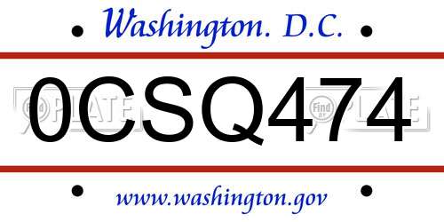 0CSQ474 District Of Columbia License Plate