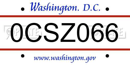 0CSZ066 District Of Columbia License Plate