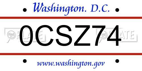 0CSZ74 District Of Columbia License Plate