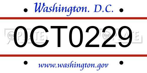 0CT0229 District Of Columbia License Plate