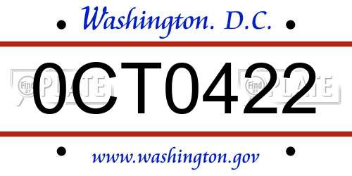 0CT0422 District Of Columbia License Plate