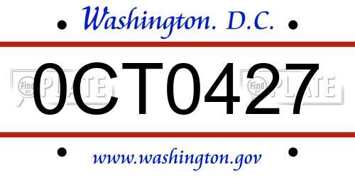 0CT0427 District Of Columbia License Plate