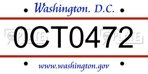0CT0472 District Of Columbia License Plate