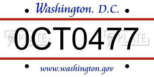 0CT0477 District Of Columbia License Plate
