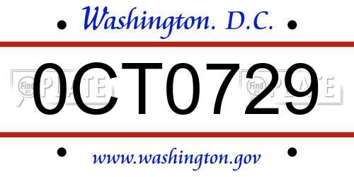 0CT0729 District Of Columbia License Plate
