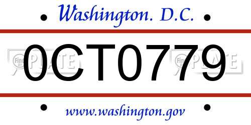 0CT0779 District Of Columbia License Plate