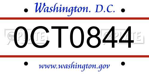 0CT0844 District Of Columbia License Plate