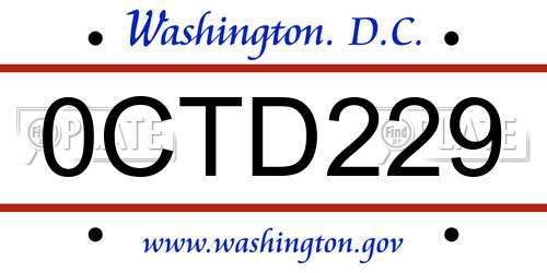 0CTD229 District Of Columbia License Plate