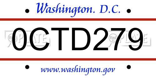 0CTD279 District Of Columbia License Plate