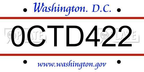 0CTD422 District Of Columbia License Plate