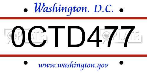 0CTD477 District Of Columbia License Plate