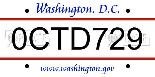 0CTD729 District Of Columbia License Plate
