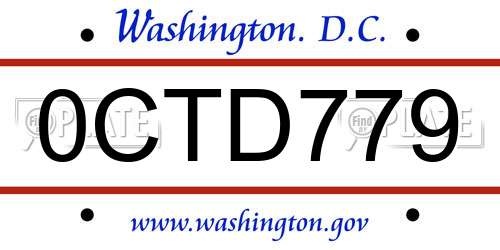 0CTD779 District Of Columbia License Plate