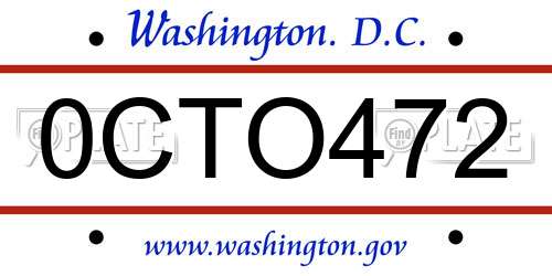 0CTO472 District Of Columbia License Plate