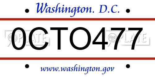 0CTO477 District Of Columbia License Plate