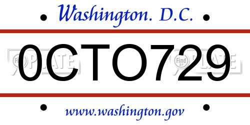0CTO729 District Of Columbia License Plate