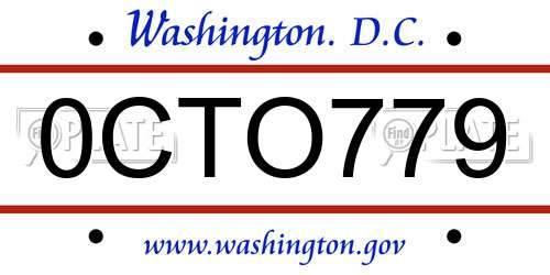 0CTO779 District Of Columbia License Plate